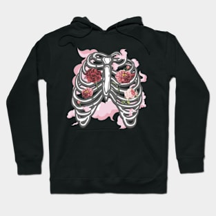 Pink flowers ribcage, spooky Halloween design Hoodie